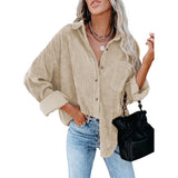 Chicmy Women Corduroy Long Sleeve Button Down Collared Shirt Oversized Lightweight Shacket Jacket Tops