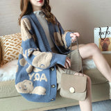 Chicmy 2023 Winter Knitted Women's Cardigan Loose Street Knitted Sweater Coat Lovely Cartoon Embroidery V-Neck Cardigan Women's Jacket