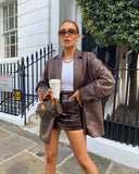 Chicmy Womens Faux Leather Jacket Y2k Vintage Boyfriend PU Coat Shacket Long Sleeve Button Down Blazer Coat Streetwear