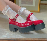 Christmas Gift Chicmy Girls Autumn School Shoes Woman Fashion Marry Jane Pumps Women Round Toe Platform Chunky High Heel Shoes Woman Heart-Shaped