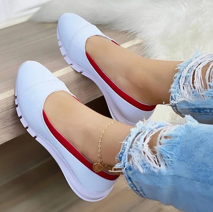 Christmas Gift Ladies Handmade Solid Color Women Shoes Classic Casual  Flat Heel Shoes Comfortable Non-Slip Fashion Zapatos De Mujer Sneakers
