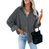 Chicmy Women Corduroy Long Sleeve Button Down Collared Shirt Oversized Lightweight Shacket Jacket Tops