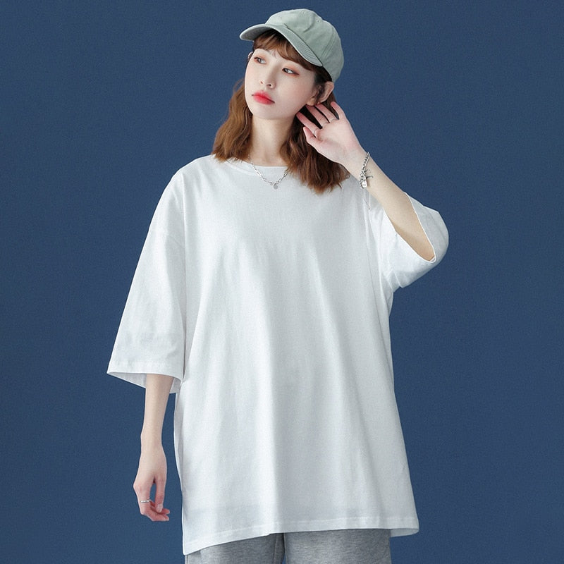 Chicmy Basic 100% Cotton T Shirt Women Summer New Oversized Solid Tees 7 Color Casual Loose Tshirt Korean O Neck Female Tops