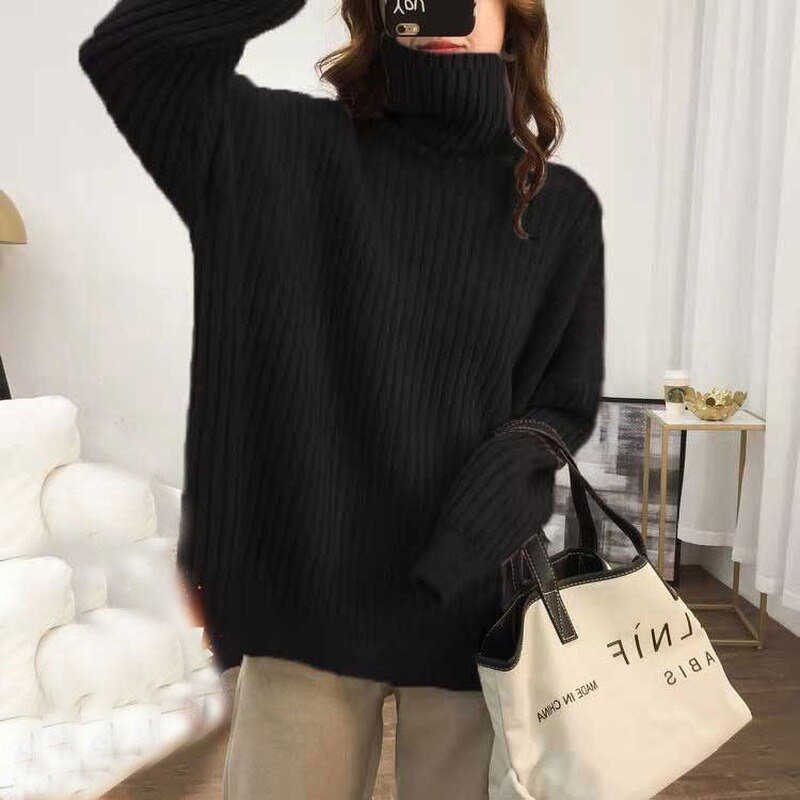 Chicmy Women's Turtleneck 2023 Autumn Winter Sweater Oversize Solid Long Sleeve Turtleneck Casual Warm And Soft Knitted Pullover