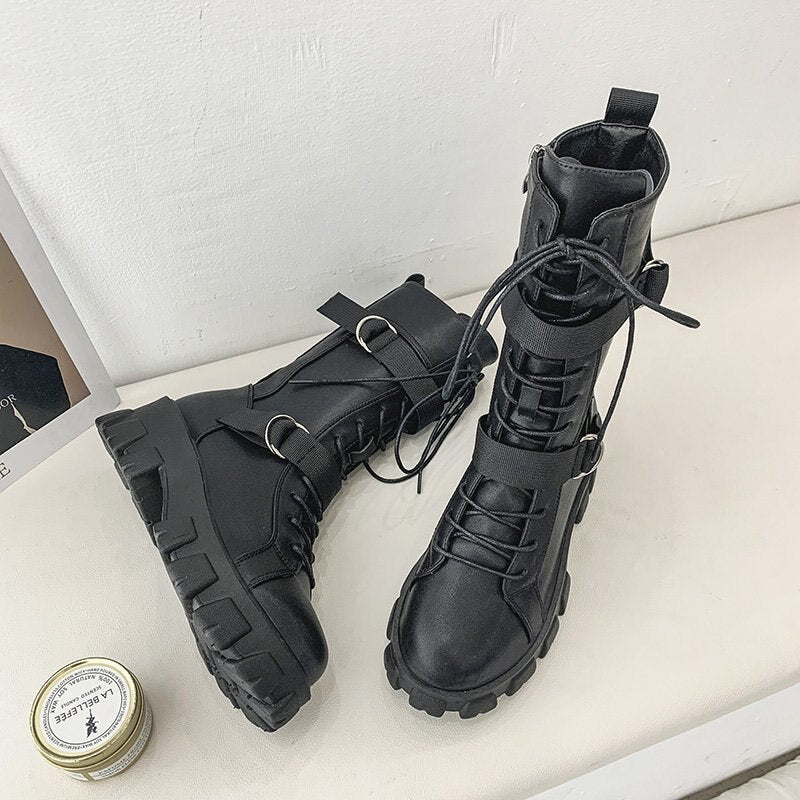 Christmas Gift Christmas Gift Women Boots 2023 New Lace-Up Platform Shoes Leather Boots Women British Short Boots Ladies Ankle Boots Fashion Boots