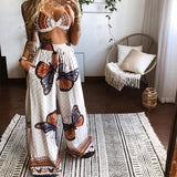 Chicmy Two-Piece Suit Summer Women Boho Beach Style Print Underwear Loose Wide Leg Pants Sea Floral Outfits Tracksuit Sets