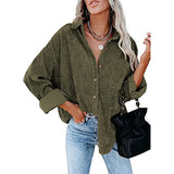 Chicmy Women Corduroy Long Sleeve Button Down Collared Shirt Oversized Lightweight Shacket Jacket Tops