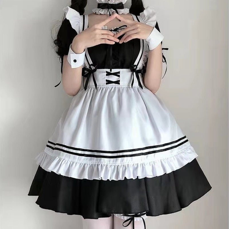 Chicmy 2023 Black Cute Lolita Maid Costumes Girls Women Lovely Maid Cosplay Uniform Animation Show Japanese Outfit Dress Clothes