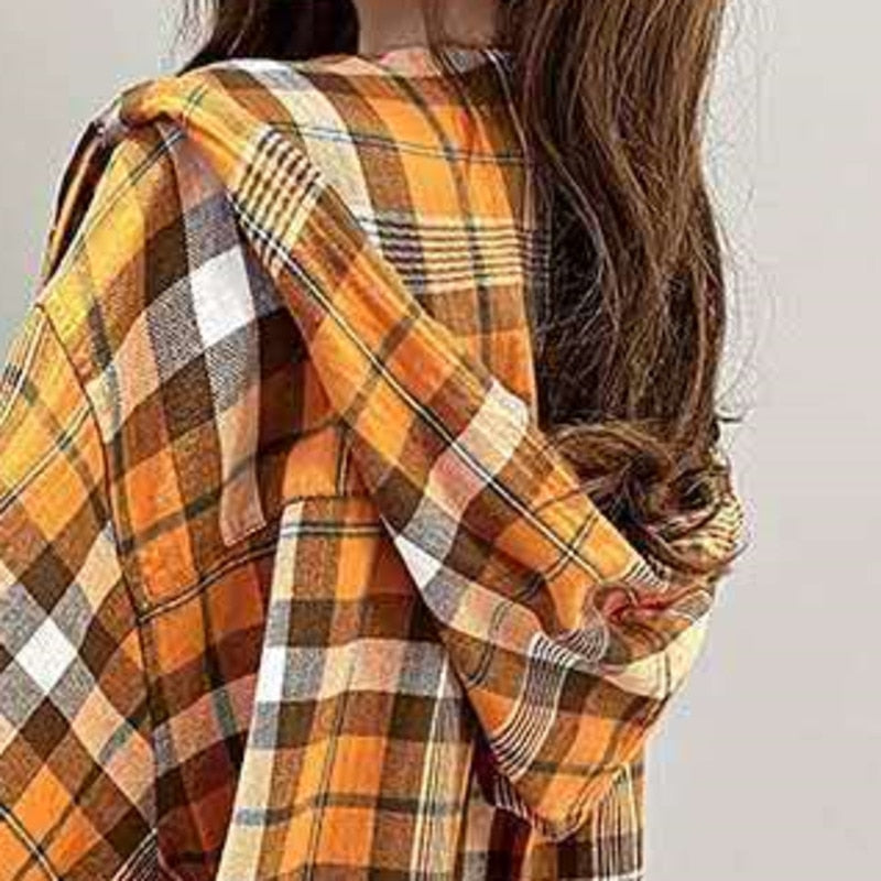 Chicmy Hooded Loose Check Shirt Women's Port Style 2023 Early Spring New Korean Version Versatile Long Sleeve Spring Medium And Coat