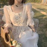 Chicmy French Vintage Midi Dress Women Lace Elegant Princess Party Fairy Dress Female 2023 Spring Casual Korean Wedding Victorian Dress