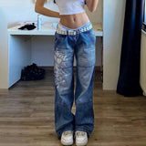 ChicMy-Fall Outfits  Street Gothic Jeans Women Y2K Print Spring Autumn Low Waist Long Trousers Casual Denim Pants Simple Female Buttons Bottoms