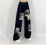 Chicmy Grunge Punk Patchwork Black Jeans Women Hip Hop Streetwear Print Oversize Wide Leg Trousers 90S Vintage Fashion Pants