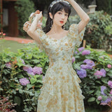 Chicmy French Vintage Fairy Dress Women Ruffle Irregular Designer Long Floral Dress 2023 Summer Elegant Korean Holiday Victorian Dress