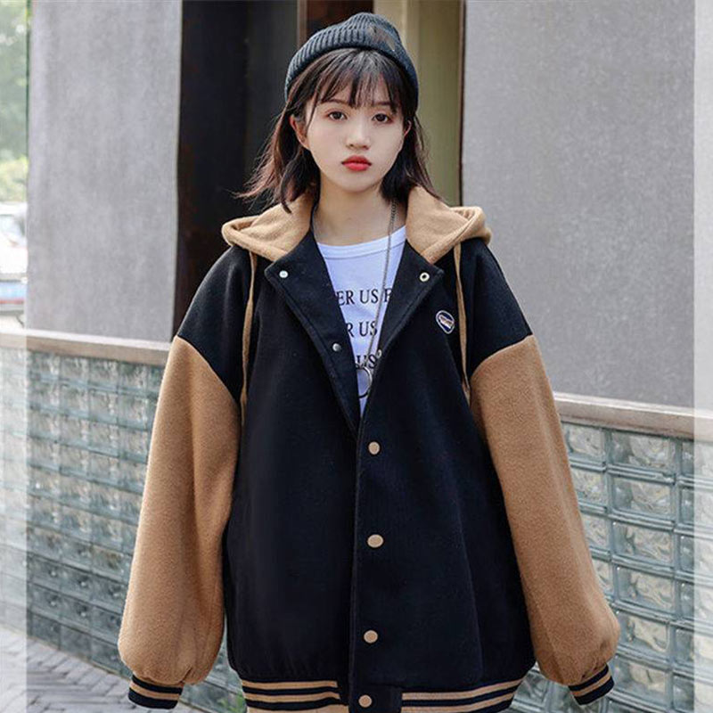 Chicmy Vintage Oversized Hooded Baseball Uniforms Women Fashion Streetwear Patchwork Jackets Korean Casual Loose Coats Autumn Winter