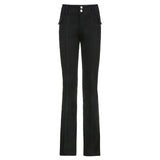 Chicmy Indie Aesthetics Slim Low Waist Flare Pants E-Girl Vintage Pockets Solid Y2K Pants Autumn 90S Fashion Black Trousers