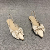 Chicmy Summer Flat Slippers Outdoor Female Beach Slides Silk Bow Pointed Toe Women Sandals Elegant Ladies Shoes Casual Flip Flops