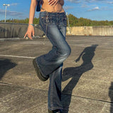 Chicmy Y2K Retro Low Waist Jeans Vintage Chic Fairycore Straight Flare Pants Streetwear Harajuku Pockets Grunge Cargo Denim Trousers