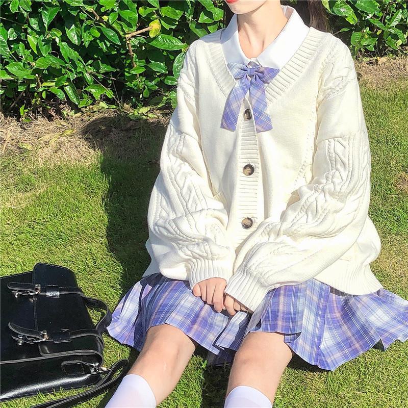 Chicmy Japanese College Uniform Sweater Woman Kawaii Sweter Harajuku Knit Cardigan Student Korean Loose All-Match Jackets Oversized Top