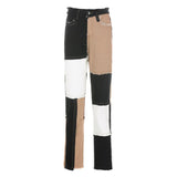 Chicmy Streetwear Patchwork Tassel Y2K Woman Jeans Straight Casual Contrast Color Long Denim Pants Vintage Autumn Jeans Slim
