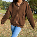 Chicmy Brown Y2K Aesthetic Hoodies Women Vintage Zip Up Sweatshirt Winter Jacket Clothes Pockets Long Sleeve Hooded Pullovers