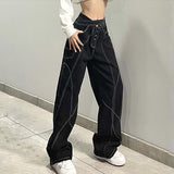 Chicmy Pockets Patchwork Baggy Jeans Fashion Streetwear Women Denim Trousers Loose Cargo Pants Korean High Waist Jeans Harajuku