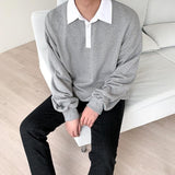 Chicmy-Korean style, Korean men's outfit, minimalist style, street fashion No. 2260 WHITE COLLAR SWEATER