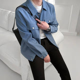 Chicmy-Korean style, Korean men's outfit, minimalist style, street fashion No. 2561 BLUE BUTTON COLLAR JK