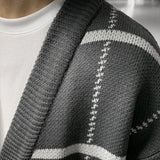 Chicmy-Korean style, Korean men's outfit, minimalist style, street fashion No. 5179 GRAY STRIPE KNITTED CARDIGAN