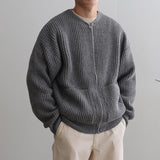 Chicmy-Korean style, Korean men's outfit, minimalist style, street fashion No. 4454 KNITTED ROUND-NECK CARDIGAN SWEATER