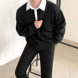 Chicmy-Korean style, Korean men's outfit, minimalist style, street fashion No. 2260 WHITE COLLAR SWEATER