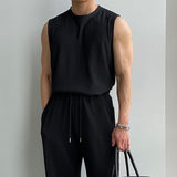 Chicmy-Korean style, Korean men's outfit, minimalist style, street fashion No. 9524 PLEATED SLEEVELESS SHI & WIDE DRAWSTRING PANTS