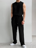 Chicmy-Korean style, Korean men's outfit, minimalist style, street fashion No. 9524 PLEATED SLEEVELESS SHI & WIDE DRAWSTRING PANTS