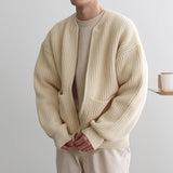 Chicmy-Korean style, Korean men's outfit, minimalist style, street fashion No. 4454 KNITTED ROUND-NECK CARDIGAN SWEATER