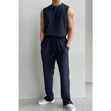 Chicmy-Korean style, Korean men's outfit, minimalist style, street fashion No. 9524 PLEATED SLEEVELESS SHI & WIDE DRAWSTRING PANTS