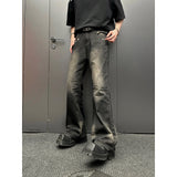 Chicmy-Korean style, Korean men's outfit, minimalist style, street fashion No. 9154 WASHED BLACK DENIM STRAIGHT FLARED JEANS