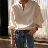 Chicmy-Korean style, Korean men's outfit, minimalist style, street fashion No. 6575 V-NECK CUFF LONGSLEEVE