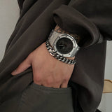 Chicmy-Korean style, Korean men's outfit, minimalist style, street fashionANCIENT DARK SILVER CHAIN BRACELET