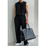 Chicmy-Korean style, Korean men's outfit, minimalist style, street fashion No. 9524 PLEATED SLEEVELESS SHI & WIDE DRAWSTRING PANTS