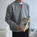 Chicmy-Korean style, Korean men's outfit, minimalist style, street fashion No. 6206 KNITTED COLLAR QUAER BUTTON-UP SWEATER