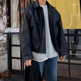 Chicmy-Korean style, Korean men's outfit, minimalist style, street fashion No. 401 OVERSIZE LEATHER JK