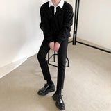 Chicmy-Korean style, Korean men's outfit, minimalist style, street fashion No. 2260 WHITE COLLAR SWEATER