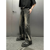 Chicmy-Korean style, Korean men's outfit, minimalist style, street fashion No. 9154 WASHED BLACK DENIM STRAIGHT FLARED JEANS