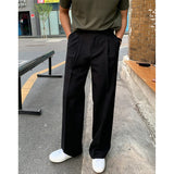 Chicmy-Korean style, Korean men's outfit, minimalist style, street fashion No. 9238 BLACK FOLDED STRAIGHT PANTS