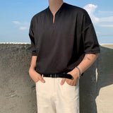 Chicmy-Korean style, Korean men's outfit, minimalist style, street fashion NO. 583 V-NECK HALF SLEEVE SHI