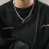 Chicmy-Korean style, Korean men's outfit, minimalist style, street fashionBLUE GEM PENDANT MULTI CHAIN NECKLACE