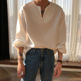 Chicmy-Korean style, Korean men's outfit, minimalist style, street fashion No. 6575 V-NECK CUFF LONGSLEEVE