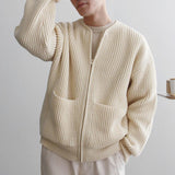 Chicmy-Korean style, Korean men's outfit, minimalist style, street fashion No. 4454 KNITTED ROUND-NECK CARDIGAN SWEATER