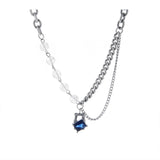 Chicmy-Korean style, Korean men's outfit, minimalist style, street fashionBLUE GEM PENDANT MULTI CHAIN NECKLACE