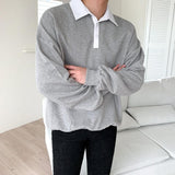 Chicmy-Korean style, Korean men's outfit, minimalist style, street fashion No. 2260 WHITE COLLAR SWEATER