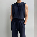 Chicmy-Korean style, Korean men's outfit, minimalist style, street fashion No. 9524 PLEATED SLEEVELESS SHI & WIDE DRAWSTRING PANTS